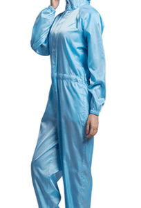Mandarin collar suit with attached open-face hood and ankle booties